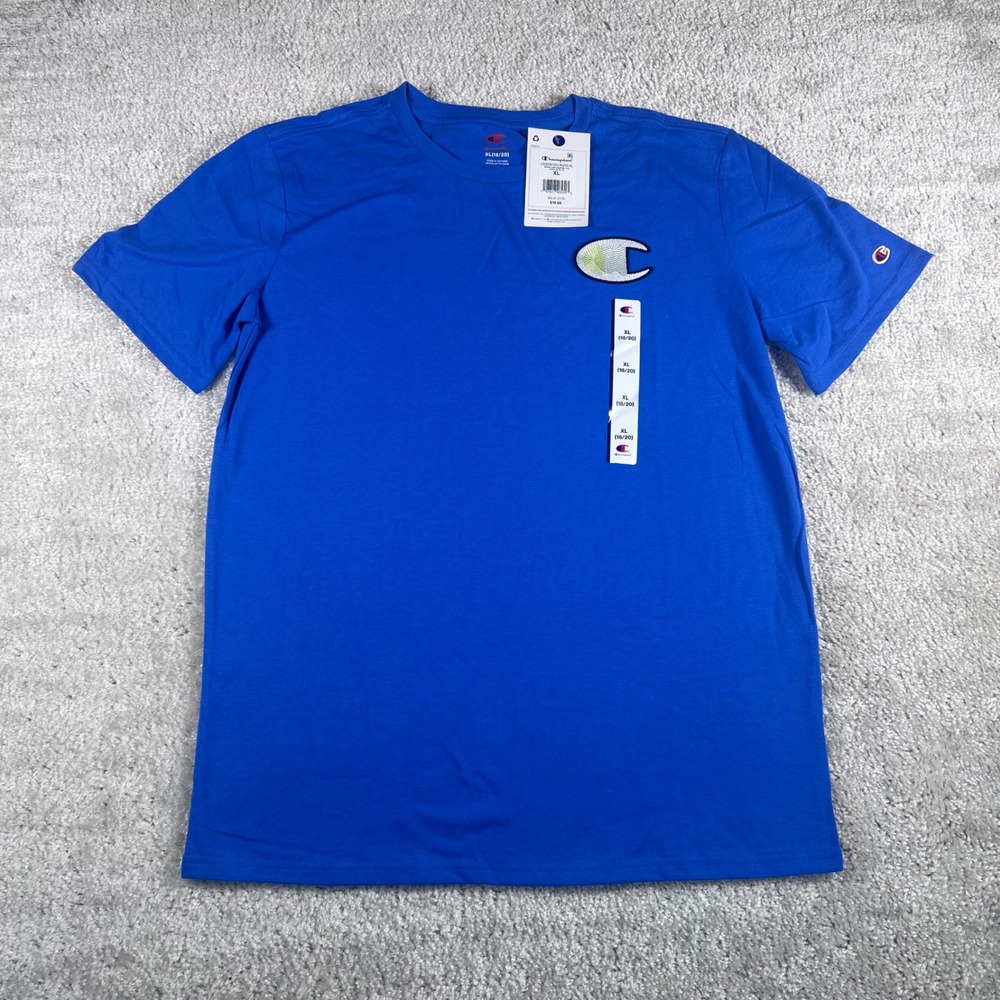 Champion Boys XL 18/20 Signature Graphic Tee Nebulas Blue Big C Logo C926SK7003